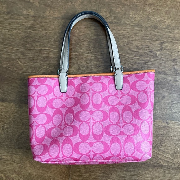 Coach Signature Pink Orange Mini Tote - Picture 5 of 10